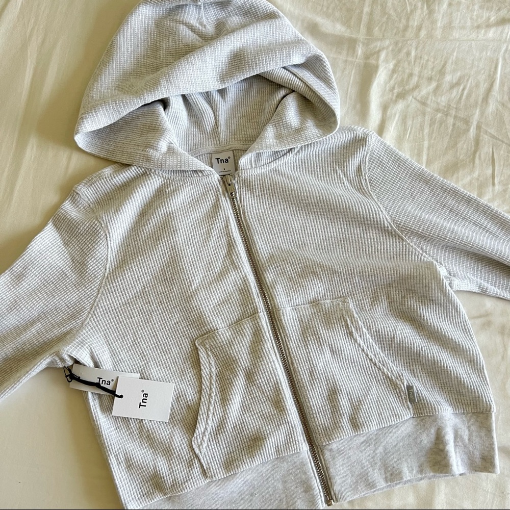 Aritzia TNA Waffle Zip Hoodie Small Heather cloud white